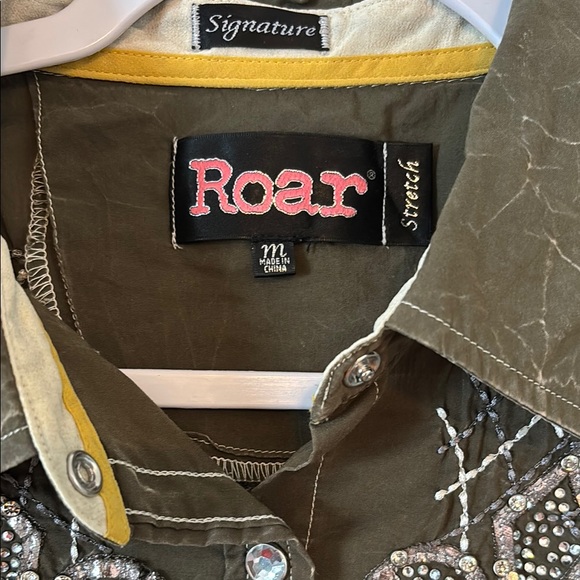 FINAL! Roar Rock n Roll Cowgirl Olive Green Embellished Snap Button Down Shirt - Picture 2 of 8